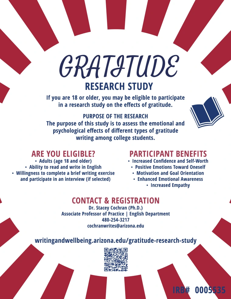 Self-Gratitude Research Study Recruitment Flyer